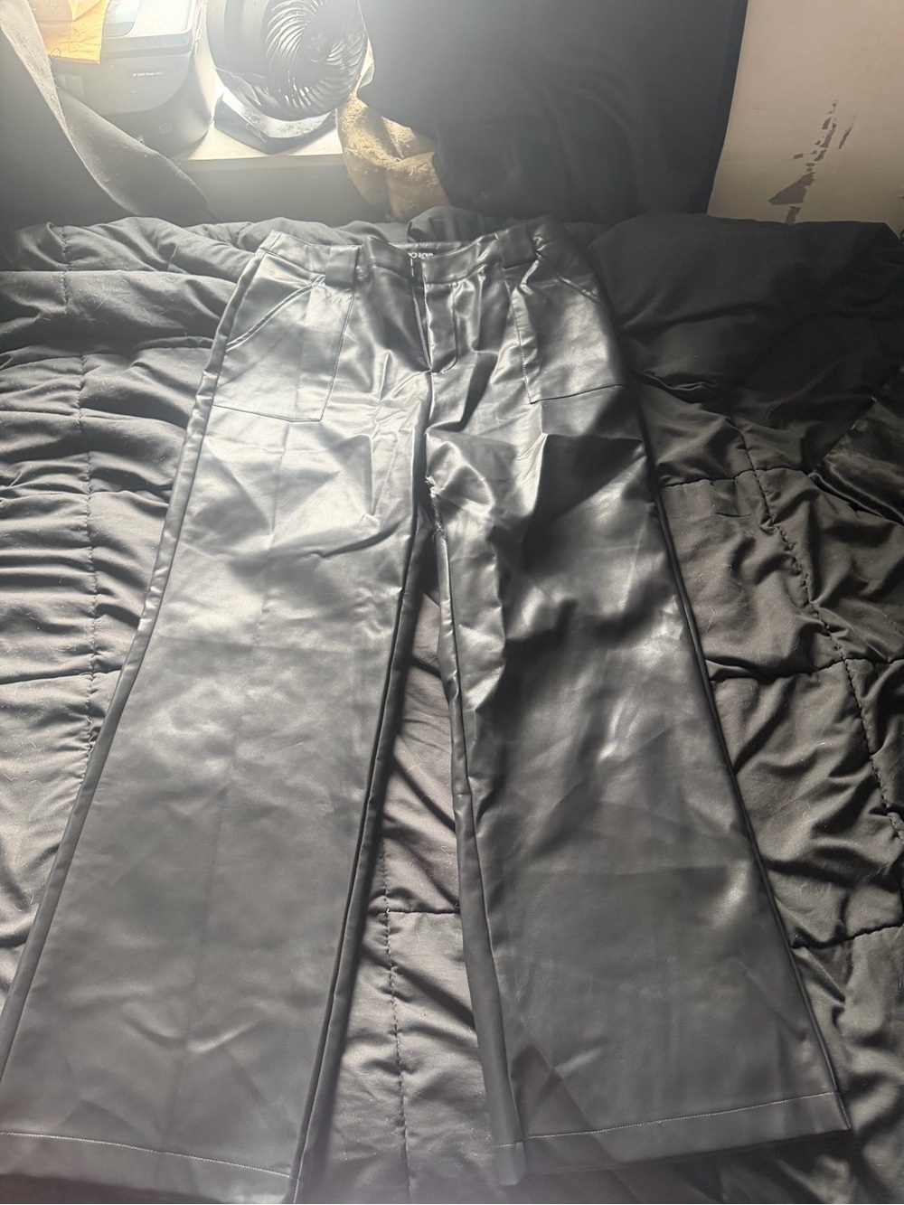Black Faux Leather Wide-Leg Pants. Small call out in pic
